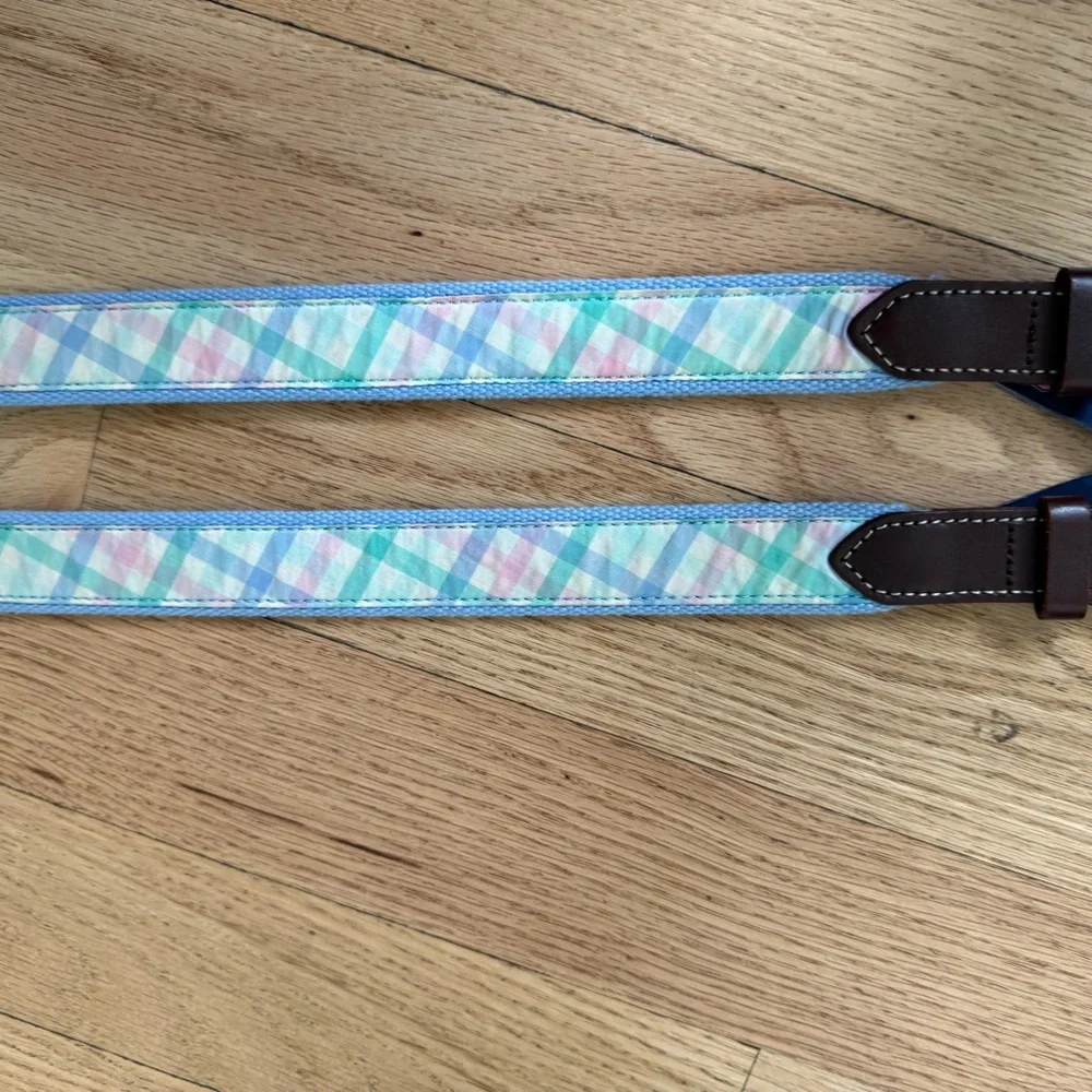 Vineyard Vines Kids Belt in Pastel Plaid and Brown